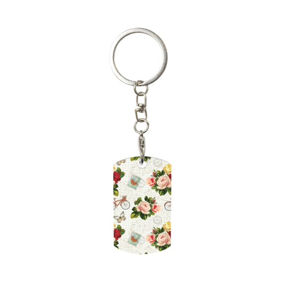 Wukai Vintage Bike Flower Butterfly Print Rectangular Metal Keychain: Sleek and Durable Key Ring for Securely Holding Keys Perfect for Everyday Use