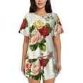 thumbnail image 1 of Wukai Vintage Bike Flower Butterfly Women's Pajama Set,Short-Sleeve Top and Shorts with Elastic Waistband and Pockets for Loungewear, Yoga, and Casual Wear-Large, 1 of 8