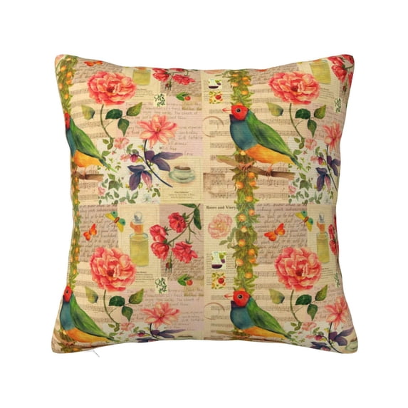 Wukai Vintage Bird Premium Polyester Fleece Pillow Covers with Hidden Zipper Closure,Luxuriously Soft and Durable-22"x22"