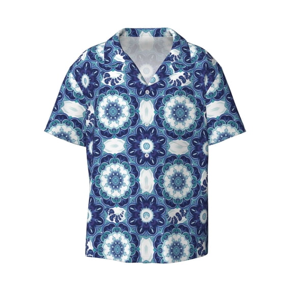 Wukai Vintage Blue Men's Casual Short-Sleeve Button Down Shirt - Lightweight Summer Dress Shirt for Daily Wear-4X-Large