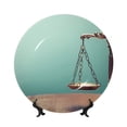 thumbnail image 1 of Wukai Vintage Brass Balance Scale Print Decorative Plate for Display,Bone China Decorative Plate, Ceramic Dinner Plate with Stand, Vertical Ceramic Plate-6in, 1 of 6