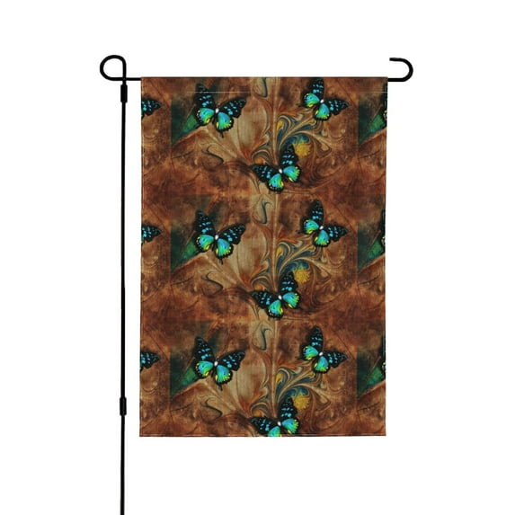 Wukai Vintage Butterfly Green Garden Flags Double Sided Welcome Garden Yard House Flags Outside Outdoor House (Only Flag)