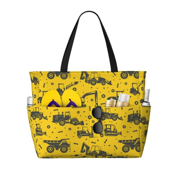 Wukai Vintage Excavator Print Zipper Bag,large Beach Tote Bag,Waterproof Sandproof Bag,Grocery and Picnic Tote Travel Bag