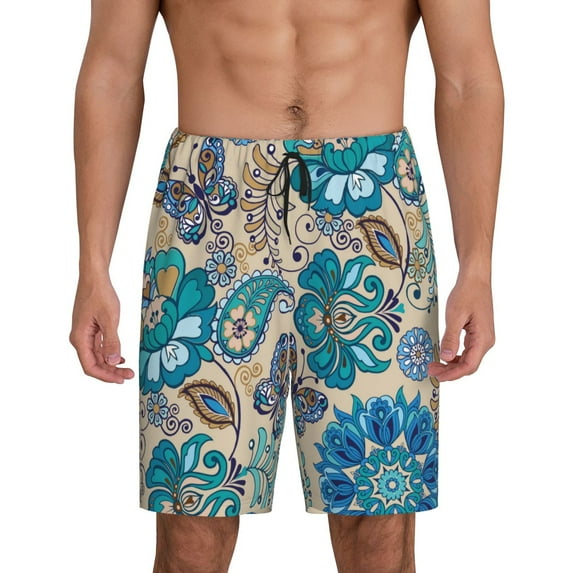Wukai Vintage Floral Butterflies Men’s Short Pajama Pants With Pockets Soft Sleep Pj Shorts for Men-3X-Large