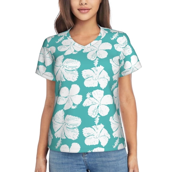Wukai Vintage Floral Classic V-Neck T-Shirt for Women: Comfortable, Stylish, and Versatile Wardrobe Essential-Medium