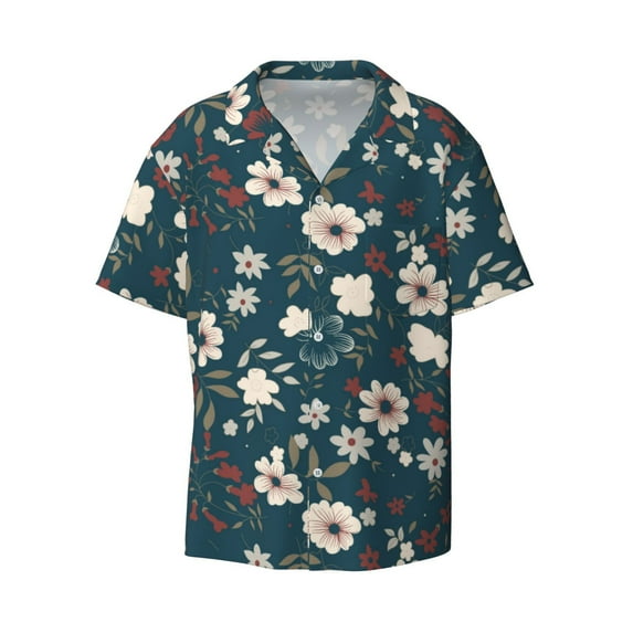 Wukai Vintage Floral Men's Casual Short-Sleeve Button Down Shirt - Lightweight Summer Dress Shirt for Daily Wear-Medium