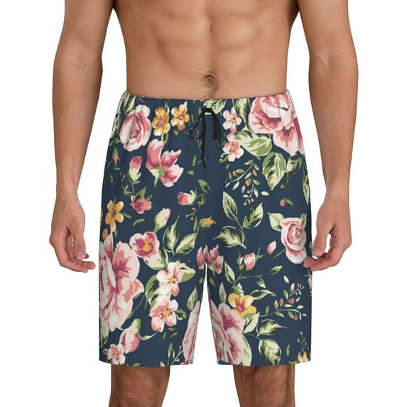Wukai Vintage Floral Men’s Short Pajama Pants With Pockets Soft Sleep Pj Shorts for Men-Large