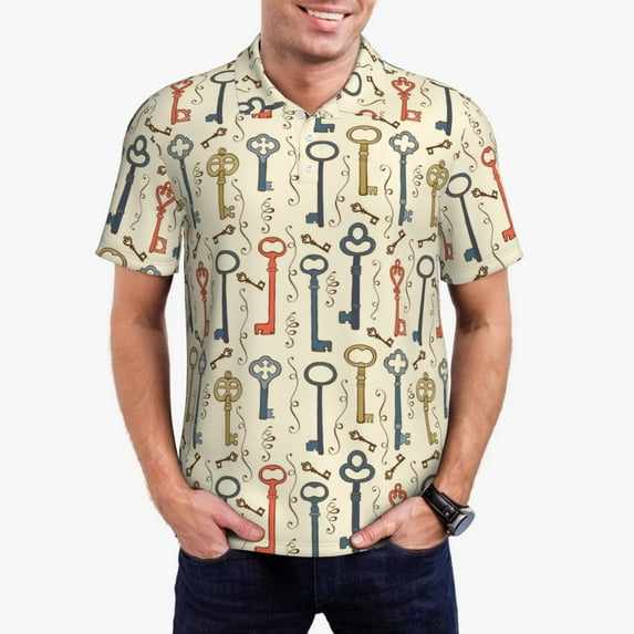 Wukai Vintage Keys1 Men’s Polo Shirts Sleeve,Camisas Polo Para Hombre,True Classic Tees Men-Small