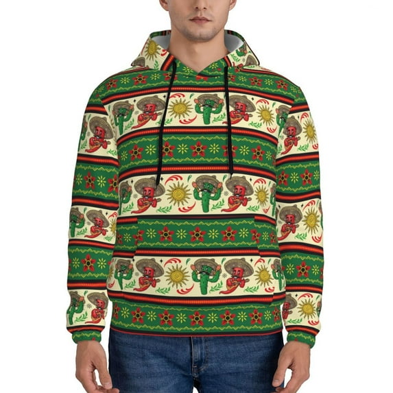 Wukai Vintage Mexican Print Men Hoodies Fleece Sweatshirts Long Sleeve Sweaters Pullover Fall Outfits Winter Clothes-XX-Large