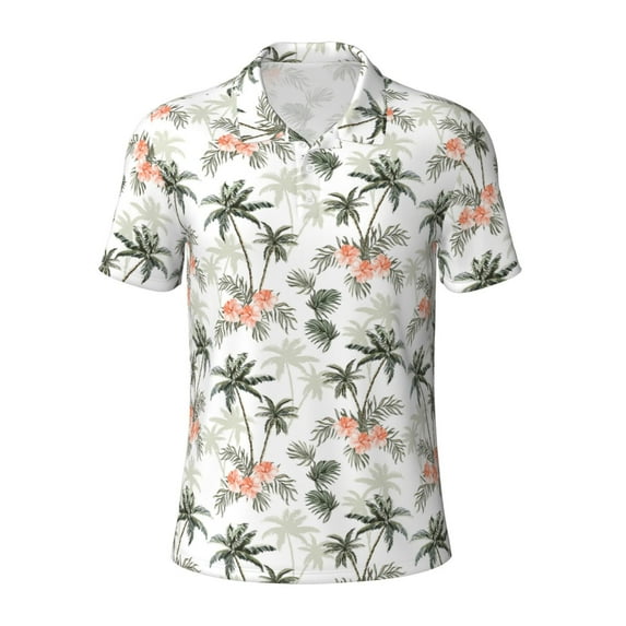Wukai Vintage Palm Trees Men’s Polo Shirts,Quick-Dry Athletic Shirt,Classic Fit Shirts-3X-Large