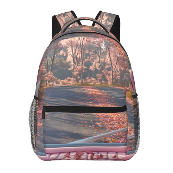 Wukai Vintage Pink Drive View Laptop Backpack Casual Travel Backpack Large School Bag for College, Business,Travel-One Size