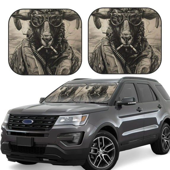 Wukai Vintage Ram Pilot Print Windshield Sun Shade, Car Front Window Shades Sunshade Cover Sun Visor Shield Block Automotive Interior Protector Blocks UV Rays-Large