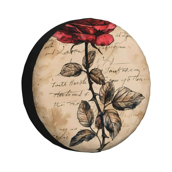 Wukai Vintage Rose Botanical Art Print Spare Tire Cover for RV Trailer,Waterproof PVC Faux Leather Wheel Cover Fit for Truck,Trailer,RV,SUV,Camper and Most Vehicle-17 inch