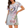 thumbnail image 1 of Wukai Vintage Rose Print Women's Loose Short Sleeve Nightgown, Soft Sleep Dress for Comfortable Relaxation, Casual Lounge Wear, 1 of 6