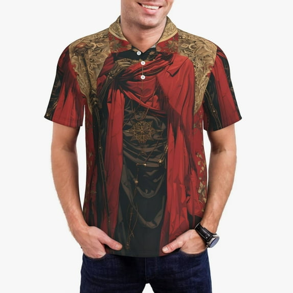 Wukai Vintage Rose Scepter Skull Men’s Polo Shirts Sleeve,Camisas Polo Para Hombre,True Classic Tees Men-Small