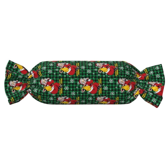 Wukai Vintage Santa Skiing Green Plaid Print Candy Pillow Cylindrical Pillows Sofa Pillow Neck Hand Support Pillows Including Insert Lumbar Pillows