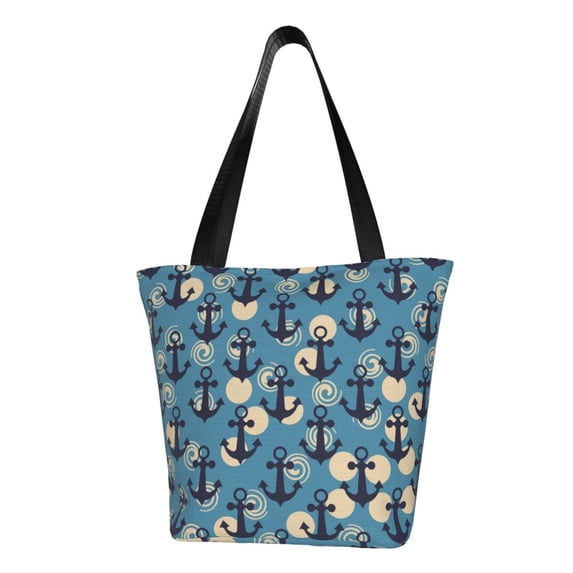 Vsdgher Anchors print Reusable Shopping Grocery Bags for Women Shopping with Pouch Foldable Pouch Lightweight Polyester Fabric