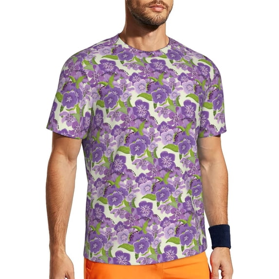 Wukai Violets Flowers Print Men's Short-Sleeved Mesh T-Shirt,Quick-Dry Short Sleeve Workout T-Shirt-4X-Large