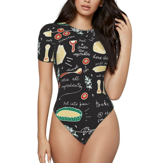 Naloa Vegetable Quiche Women's Short-Sleeved Onesie, One-Piece Swimsuit for Parties, dates, clubs - Large