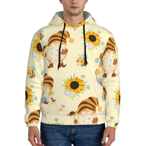 Wukai Watercolor Bee Honey Honeycomb Bee Print Men Hoodies Fleece Sweatshirts Long Sleeve Sweaters Pullover Fall Outfits Winter Clothes-Small
