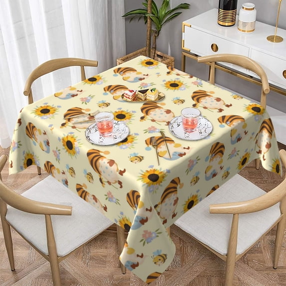 Wukai Watercolor Bee Honey Honeycomb Bee Waterproof Tablecloth for Kitchen Dining, Fits Square Tables for 2-4 Seats -60"x60"