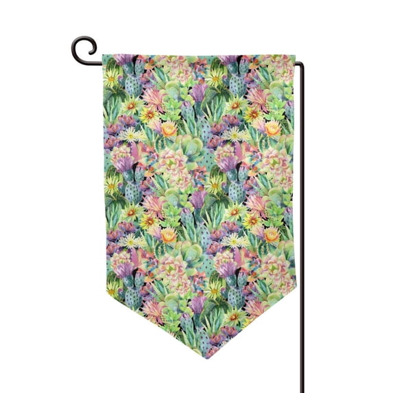 Wukai Watercolor Blooming Cactus Print Garden Flag 12.5x18 Inch Double Sided Sun-resistant Rain-resistant, Wrinkle-resistant Colorfast(Only Flag)