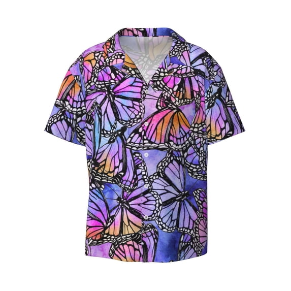 Wukai Watercolor Butterflies Men's Casual Short-Sleeve Button Down Shirt - Lightweight Summer Dress Shirt for Daily Wear-4X-Large