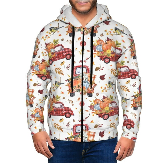 Wukai Watercolor Fall Print Men's Zip-Up Hoodie,Fleece Full-Zip Hoodie for Men, Hooded Sweatshirt-X-Large