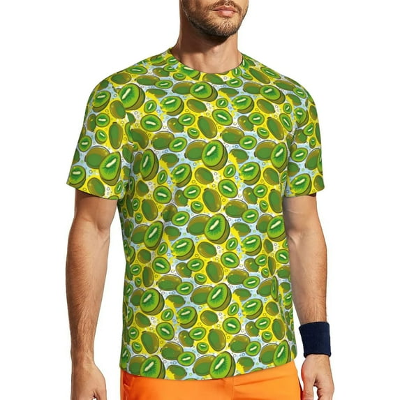 Wukai Watercolor Kiwi Fruits Summer Print Men's Short-Sleeved Mesh T-Shirt,Quick-Dry Short Sleeve Workout T-Shirt-X-Large