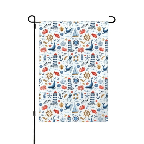 Wukai Watercolor Nautical Garden Flags Double Sided Welcome Garden Yard House Flags Outside Outdoor House (Only Flag)