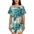 thumbnail image 1 of "Wukai Watercolor Sea Turtle Women's Pajama Set - Short-Sleeve Top and Shorts with Elastic Waistband and Pockets for Loungewear, Yoga, and Casual Wear-, 1 of 6