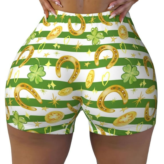 Wukai Watercolor St Patrick Day Print Pack Biker Shorts for Women Yoga Workout Gym Running Scrunch Active Shorts-XX-Large