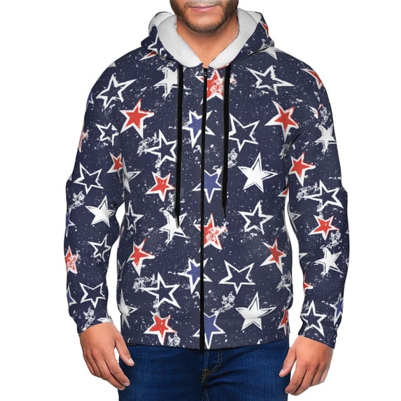 Wukai Watercolor Stars Print Men's Zip-Up Hoodie,Fleece Full-Zip Hoodie for Men, Hooded Sweatshirt-Small