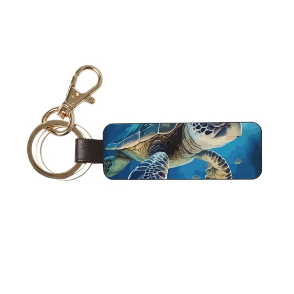 Wukai Watercolor Turtle Print Leather Car Keychain, Universal Key Fob Keychain, Leather Key Chain Holder for Men and Women,360 Degree Rotatable
