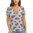 thumbnail image 1 of Wukai Watermelon Casual V-Neck Graphic Tees for Women: Lightweight and Breathable Summer Tops with Stylish Design-Large, 1 of 8
