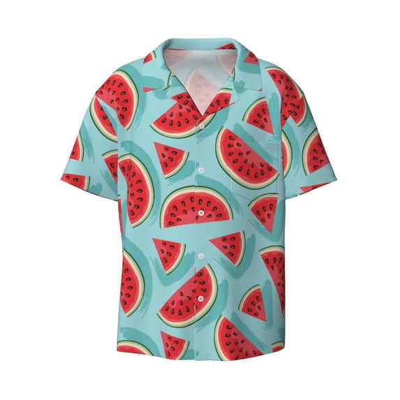 Wukai Watermelon Men's Casual Short-Sleeve Button Down Shirt - Lightweight Summer Dress Shirt for Daily Wear-XX-Large