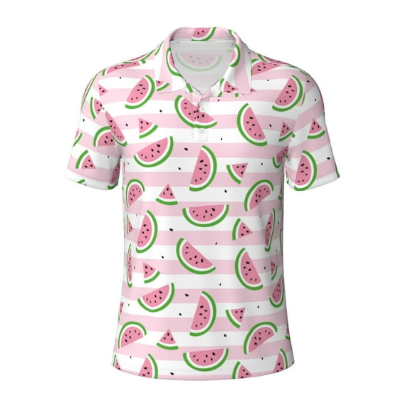 Wukai Watermelon Men’s Polo Shirts,Quick-Dry Athletic Shirt,Classic Fit Shirts-3X-Large