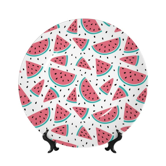 Wukai Watermelon Print Decorative Plate for Display,Bone China Decorative Plate, Ceramic Dinner Plate with Stand, Vertical Ceramic Plate-6in