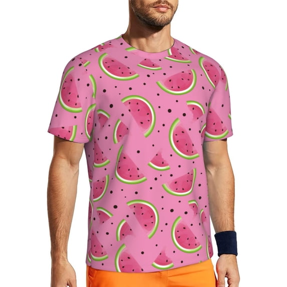 Wukai Watermelon Print Men's Short-Sleeved Mesh T-Shirt,Quick-Dry Short Sleeve Workout T-Shirt-Large
