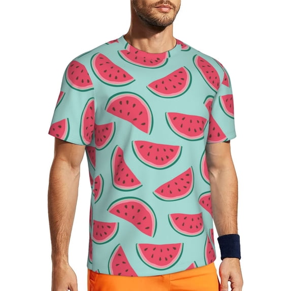 Wukai Watermelon Print Men's Short-Sleeved Mesh T-Shirt,Quick-Dry Short Sleeve Workout T-Shirt-X-Large