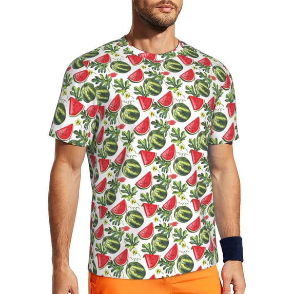 Wukai Watermelons Print Men's Short-Sleeved Mesh T-Shirt,Quick-Dry Short Sleeve Workout T-Shirt-X-Small
