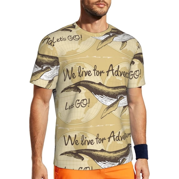 Wukai We Live for Adventure Print Men's Short-Sleeved Mesh T-Shirt,Quick-Dry Short Sleeve Workout T-Shirt-3X-Large