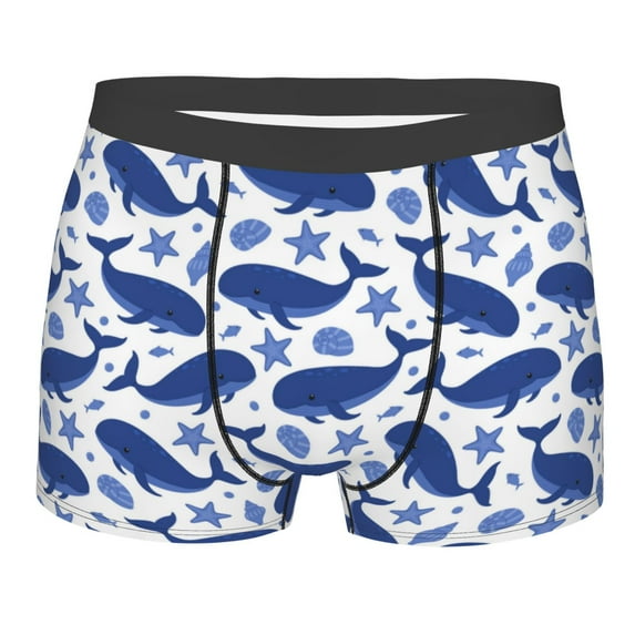 Wukai Whale Print Men’s Underwear Breathable Boxer Briefs, Moisture Wicking & Breathable-
