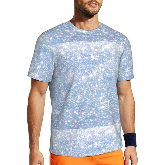 Wukai White Bule Glitter Print Men's Short-Sleeved Mesh T-Shirt,Quick-Dry Short Sleeve Workout T-Shirt-6X-Large