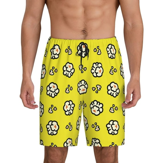 Wukai White Popcorn Men’s Short Pajama Pants With Pockets Soft Sleep Pj Shorts for Men-3X-Large