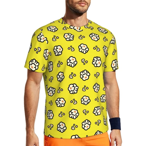 Wukai White Popcorn Print Men's Short-Sleeved Mesh T-Shirt,Quick-Dry Short Sleeve Workout T-Shirt-XX-Large