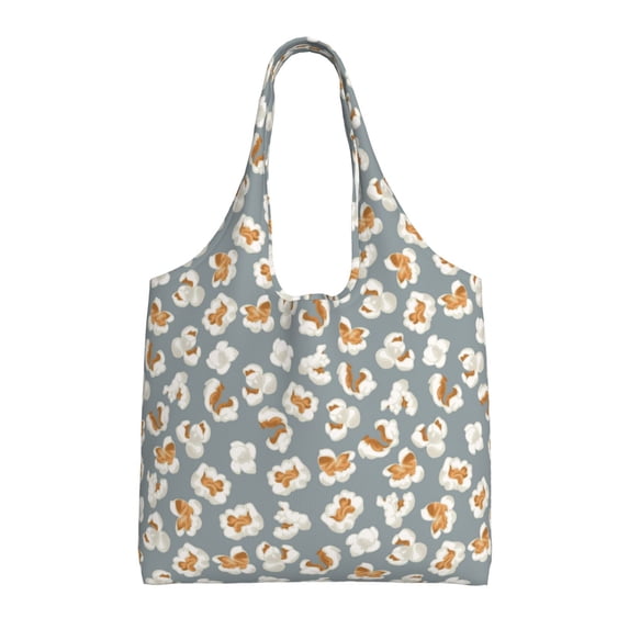 Wukai White Popcorn Sturdy and Stylish Reusable Canvas Tote Bag: Eco-Friendly, Heavy-Duty Grocery Shopping Bag with Reinforced Handles