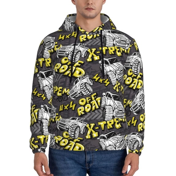 Wukai White Retro Off-Road Vehicle Print Men Hoodies Fleece Sweatshirts Long Sleeve Sweaters Pullover Fall Outfits Winter Clothes-4X-Large