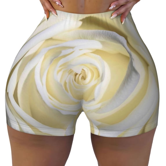 Wukai White Rose Print Pack Biker Shorts for Women Yoga Workout Gym Running Scrunch Active Shorts-Medium