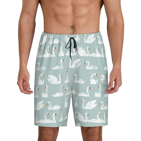 Wukai White Swan Men’s Short Pajama Pants With Pockets Soft Sleep Pj Shorts for Men-3X-Large
